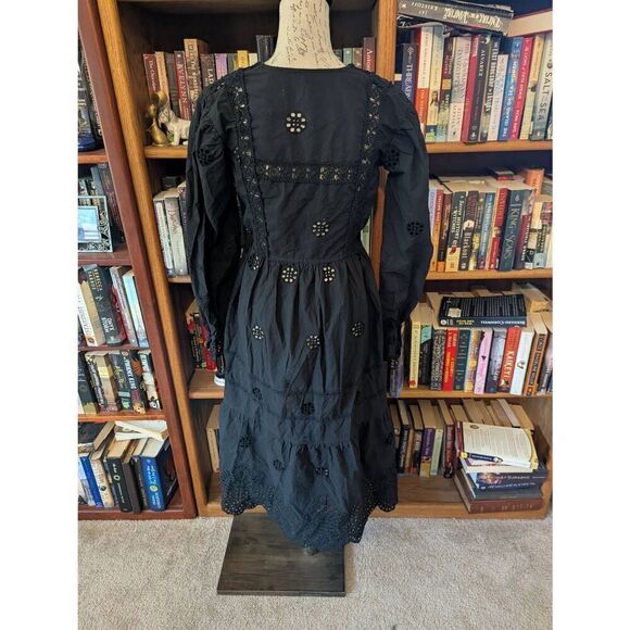 Free People Women's S Black Crocheted Lace Detail Cutout Long Sleeve Midi Dress - Picture 2 of 5